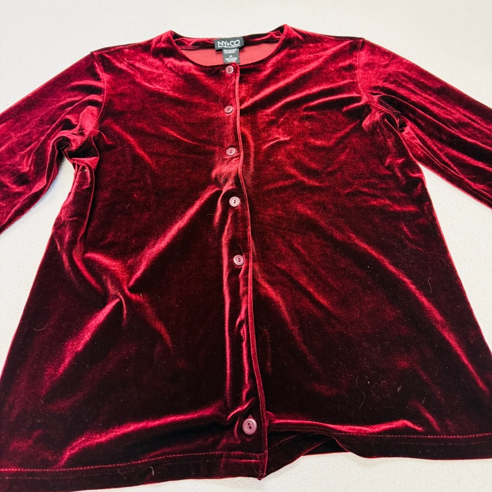 New York & Company Rich Burgundy Velvet Cardigan